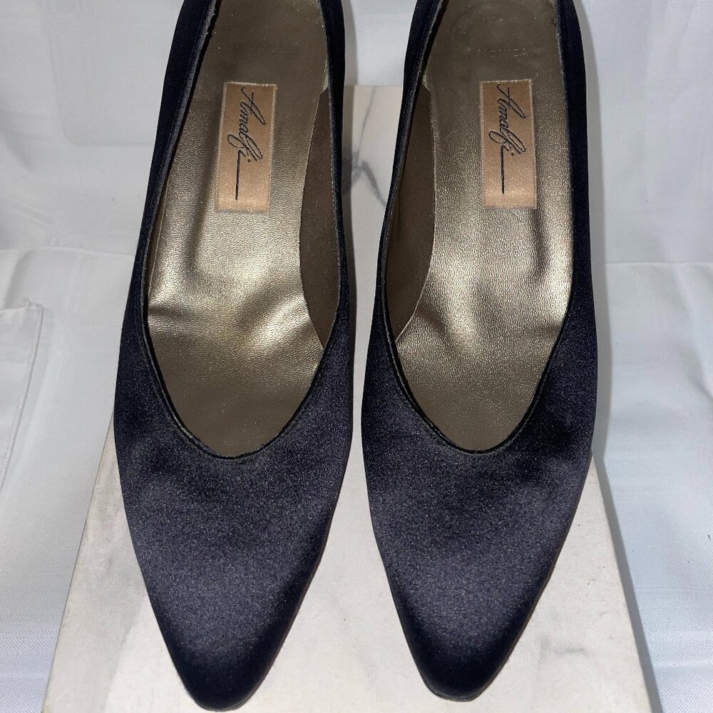 Amalfi Monica Women Shoes Black Satin Pump Classic 2-inch heels 9AA